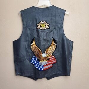 Hudson Black leather vest with eagle and flag design on back